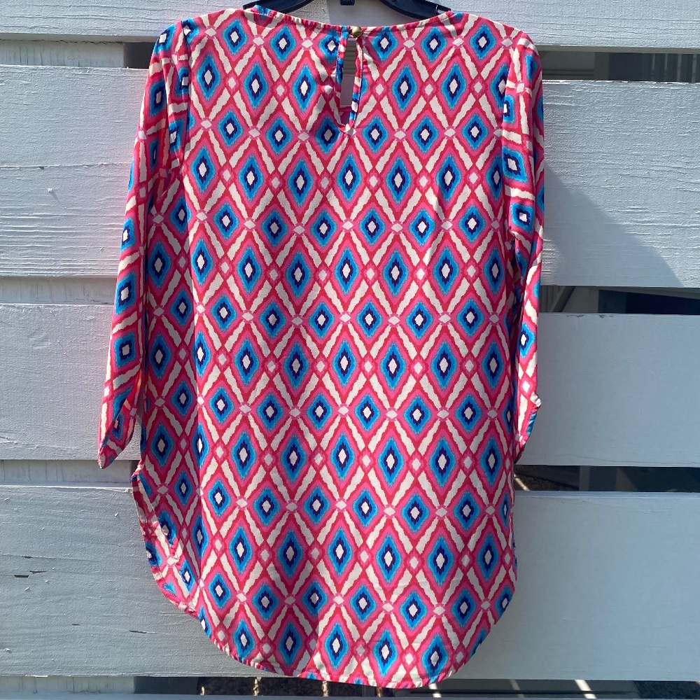 Peach Love California tunic top pink blue diamond pattern Small - Picture 7 of 16